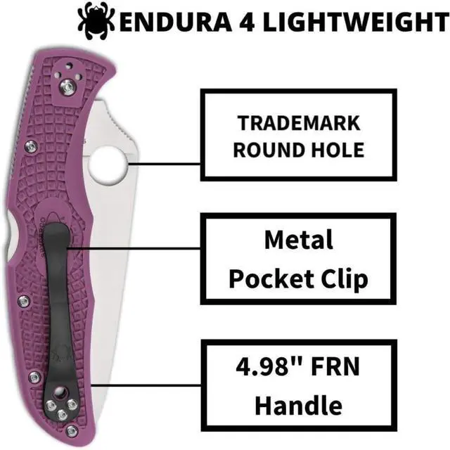 Alt view image 7 of 8 - Spyderco Endura 4 Lightweight Signature Folder Knife with 3.80" VG-10 Steel Blade and Purple FRN Handle - PlainEdge - C10FPPR
