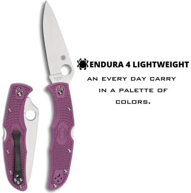 Alt view image 8 of 8 - Spyderco Endura 4 Lightweight Signature Folder Knife with 3.80" VG-10 Steel Blade and Purple FRN Handle - PlainEdge - C10FPPR