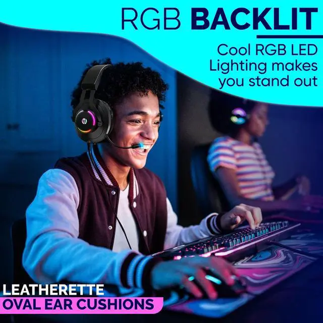 Alt view image 12 of 14 - HP Wired Over Ear Gaming Headset with Noise Cancelling Microphone  with LED Lights for Xbox One Controller, PS4, PC, Laptop, Nintendo Switch (H360)