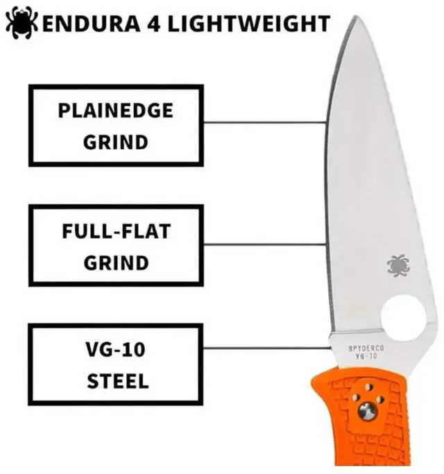 Alt view image 13 of 17 - Spyderco Endura4 Ltwt Orange FRN FG Plainedge Knife