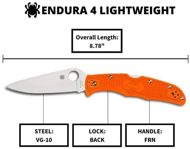 Alt view image 15 of 17 - Spyderco Endura4 Ltwt Orange FRN FG Plainedge Knife
