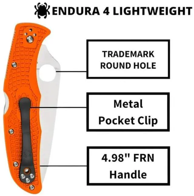 Alt view image 14 of 17 - Spyderco Endura4 Ltwt Orange FRN FG Plainedge Knife