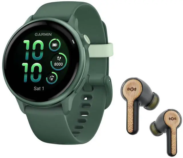 Main image of Garmin vivoactive 6 GPS Smartwatch (Metallic Jasper Green) Bundle with House of Marley Rebel True Wireless Earbuds
