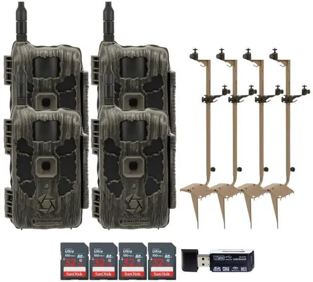 Main image of Stealth Cam 40MP Deceptor Max Cellular Trail Camera with 0.4-Second Trigger Speed (2-Pack) x 2 Bundle with Adjustable Mounting Post (4-Pack), Card Reader, and 32GB Memory Card (4-Pack) (11 Items)
