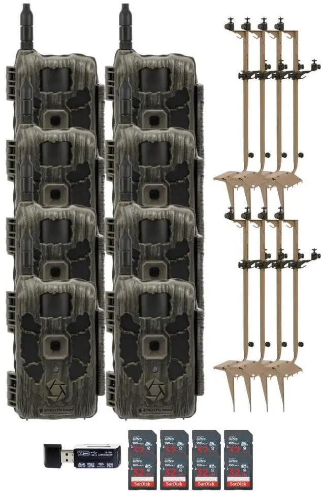 Main image of Stealth Cam 40MP Deceptor Max Cellular Trail Camera with 0.4-Second Trigger Speed (2-Pack) x 4 Bundle with Adjustable Mounting Post (8-Pack), Card Reader, and 32GB Memory Card (8-Pack) (21 Items)