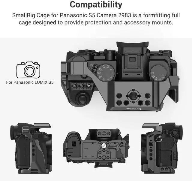 Alt view image 3 of 14 - SmallRig S5 S5D Cage Kit for Panasonic LUMIX S5 S5D Camera, Aluminum Alloy Camera Cage with NATO Rail and Cold Shoe Mount for Microphone and Light 2983