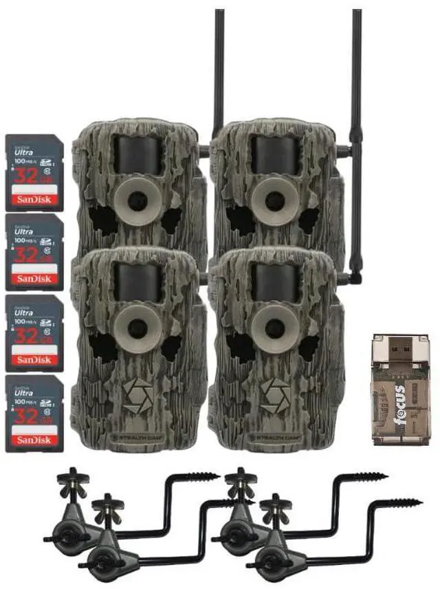 Main image of Stealth Cam 36MP Fusion Max Cellular Trail Camera (2-Pack) x 2 Bundle with Economy Trail Camera Holder (4-Pack), 4-In-1 Card Reader, and 32GB Ultra SDHC UHS-I Memory Card (4-Pack) (11 Items)