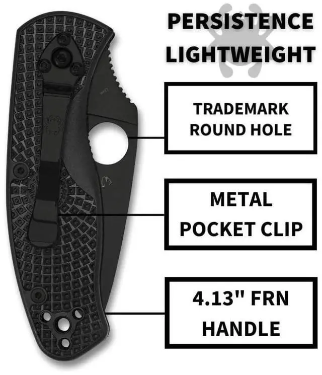 Alt view image 5 of 7 - Spyderco Persistence Lightweight 6.85-Inch PlainEdge Pocket Knife with 8Cr13MoV Steel Blade and FRN Handle (Black)
