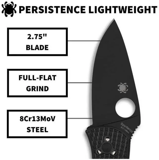 Alt view image 4 of 7 - Spyderco Persistence Lightweight 6.85-Inch PlainEdge Pocket Knife with 8Cr13MoV Steel Blade and FRN Handle (Black)