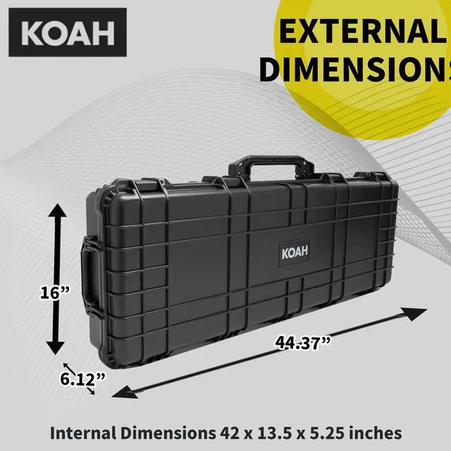 Alt view image 3 of 7 - Koah 44" Inch Weatherproof Protective Roller Rifle Hard Case with Customizable Foam, Pressure Valve, and Lock Fittings (Black)