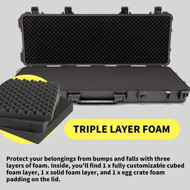 Alt view image 4 of 7 - Koah 44" Inch Weatherproof Protective Roller Rifle Hard Case with Customizable Foam, Pressure Valve, and Lock Fittings (Black)