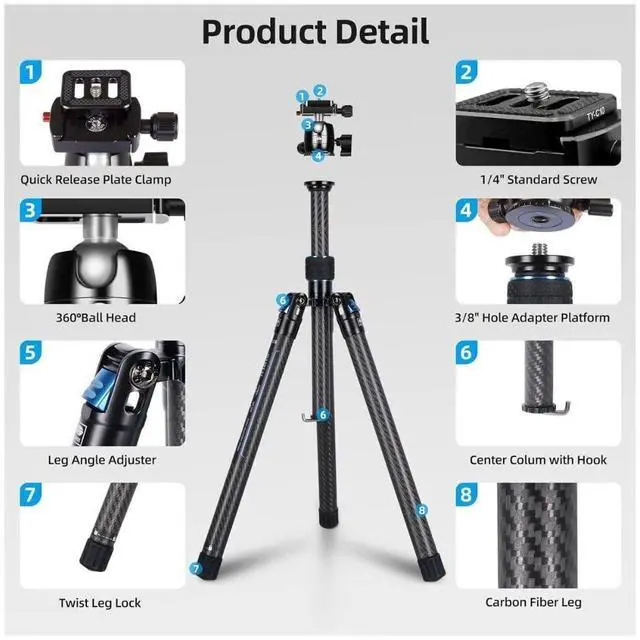 Alt view image 10 of 15 - SIRUI Carbon Fiber Tripod with B-00K Traveler X-I Max Load 22lbs AT-125+B-00K a