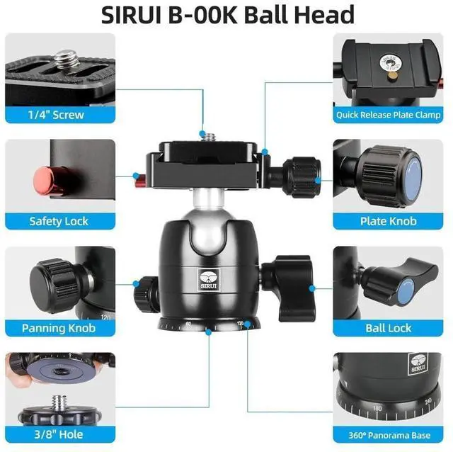 Alt view image 11 of 15 - SIRUI Carbon Fiber Tripod with B-00K Traveler X-I Max Load 22lbs AT-125+B-00K a