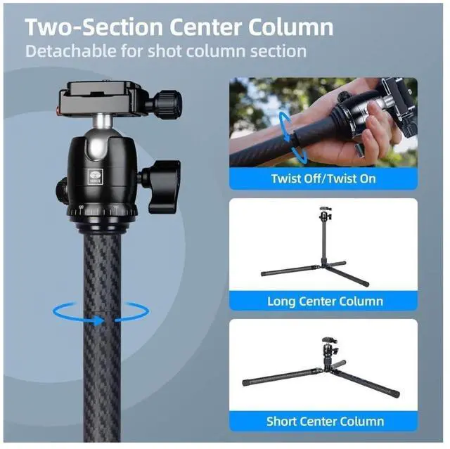 Alt view image 13 of 15 - SIRUI Carbon Fiber Tripod with B-00K Traveler X-I Max Load 22lbs AT-125+B-00K a