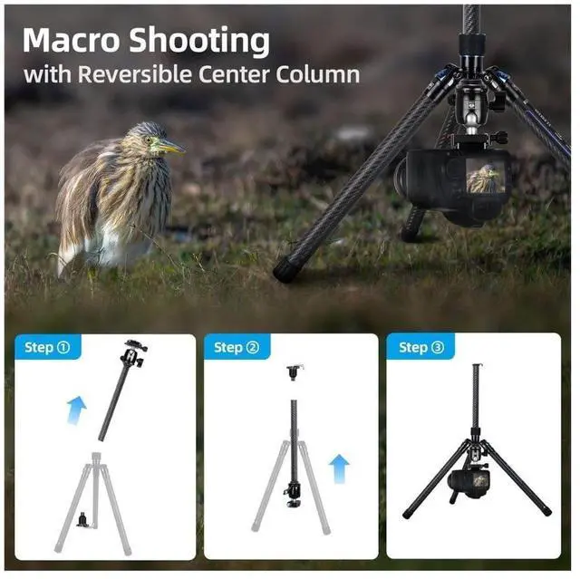Alt view image 14 of 15 - SIRUI Carbon Fiber Tripod with B-00K Traveler X-I Max Load 22lbs AT-125+B-00K a