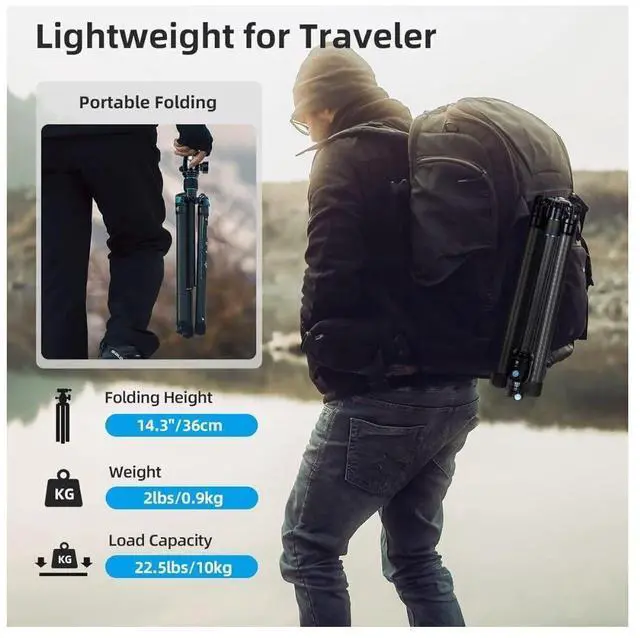 Alt view image 15 of 15 - SIRUI Carbon Fiber Tripod with B-00K Traveler X-I Max Load 22lbs AT-125+B-00K a