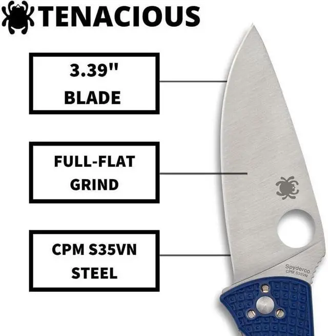 Alt view image 2 of 7 - Spyderco Tenacious Lightweight Folding Utility Pocket Knife with 3.39-Inch CPM S35VN Steel Blade and Blue FRN Handle (PlainEdge)