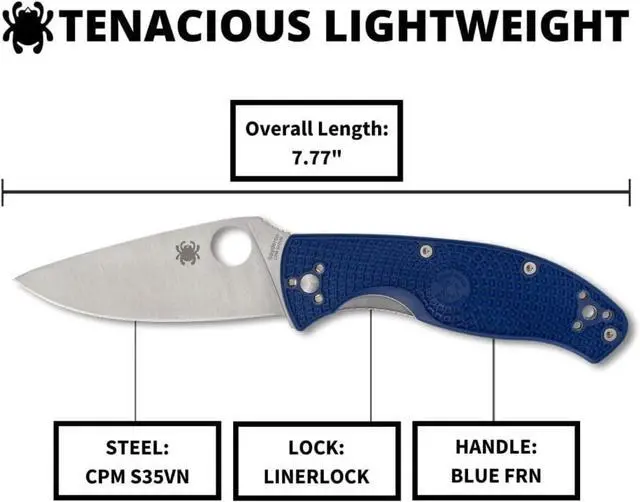 Alt view image 3 of 7 - Spyderco Tenacious Lightweight Folding Utility Pocket Knife with 3.39-Inch CPM S35VN Steel Blade and Blue FRN Handle (PlainEdge)