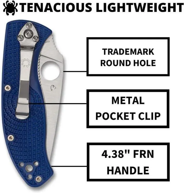 Alt view image 4 of 7 - Spyderco Tenacious Lightweight Folding Utility Pocket Knife with 3.39-Inch CPM S35VN Steel Blade and Blue FRN Handle (PlainEdge)