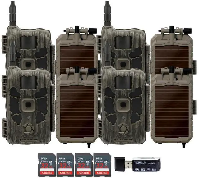 Main image of Stealth Cam 40MP Deceptor Max Cellular Trail Camera with 0.4-Second Trigger Speed (2-Pack) x 2 Bundle with Lithium Solar Power Panel (4-Pack), Card Reader, and 32GB Memory Card (4-Pack) (11 Items)