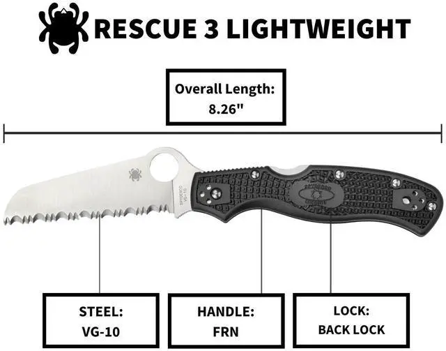 Alt view image 15 of 15 - Spyderco Rescue 3 Lightweight Knife (Black)