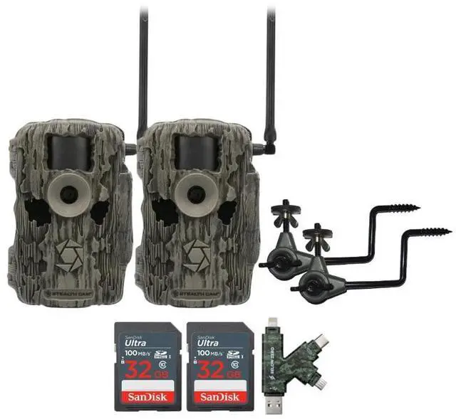 Main image of Stealth Cam 36MP Fusion Max Cellular Trail Camera (2-Pack) Bundle with Economy Trail Camera Holder (2-Pack), 4-In-1 Card Reader, and 32GB Ultra SDHC UHS-I Memory Card (2-Pack) (6 Items)