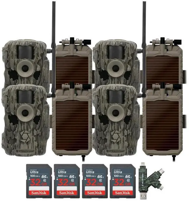 Main image of Stealth Cam 36MP Fusion Max Cellular Trail Camera (2-Pack) x 2 Bundle with Lithium Solar Power Panel (4-Pack), 4-In-1 Card Reader, and 32GB Ultra SDHC UHS-I Memory Card (4-Pack) (11 Items)