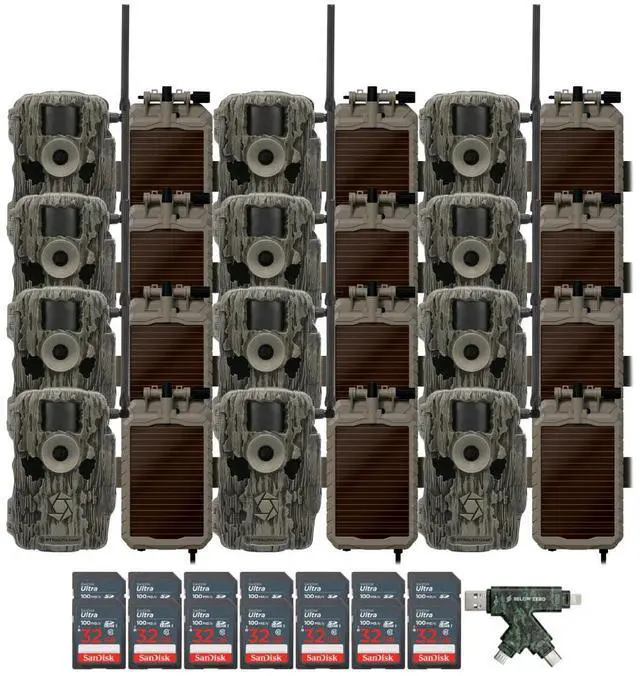 Main image of Stealth Cam 36MP Fusion Max Cellular Trail Camera (2-Pack) x 6 Bundle with Lithium Solar Power Panel (12-Pack), 4-In-1 Card Reader, and 32GB Ultra SDHC UHS-I Memory Card (12-Pack) (31 Items)