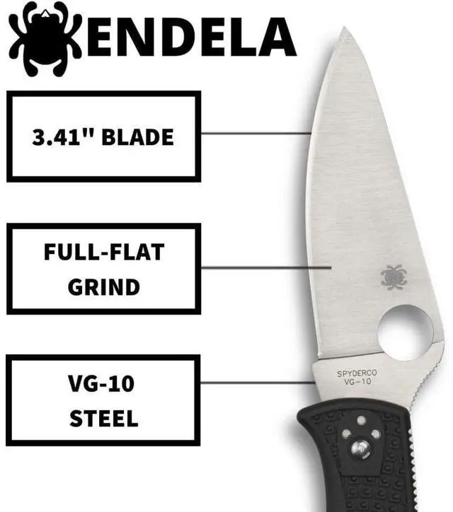 Alt view image 6 of 7 - Spyderco Endela Lightweight Folding Knife with VG-10 Stainless Steel PlainEdge Blade and Durable Black FRN Handle