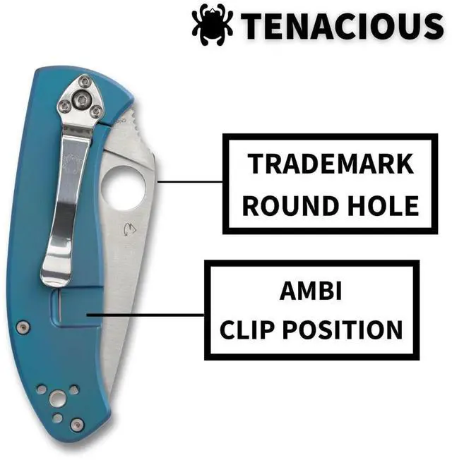 Alt view image 3 of 7 - Spyderco Tenacious PlainEdge Folding Pocket Knife with 3.35-Inch 8Cr13MoV Blade, Reeve Integral Lock, and Blue Titanium Handle
