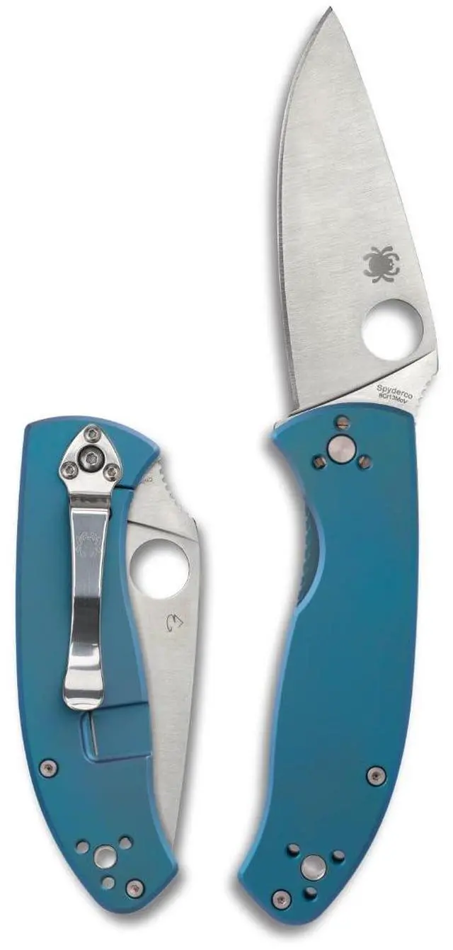 Alt view image 7 of 7 - Spyderco Tenacious PlainEdge Folding Pocket Knife with 3.35-Inch 8Cr13MoV Blade, Reeve Integral Lock, and Blue Titanium Handle