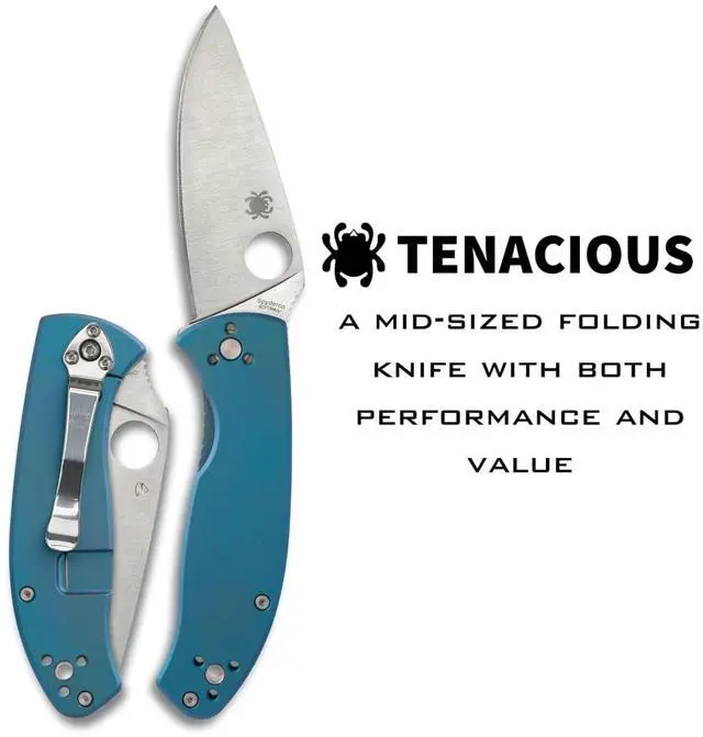 Alt view image 5 of 7 - Spyderco Tenacious PlainEdge Folding Pocket Knife with 3.35-Inch 8Cr13MoV Blade, Reeve Integral Lock, and Blue Titanium Handle