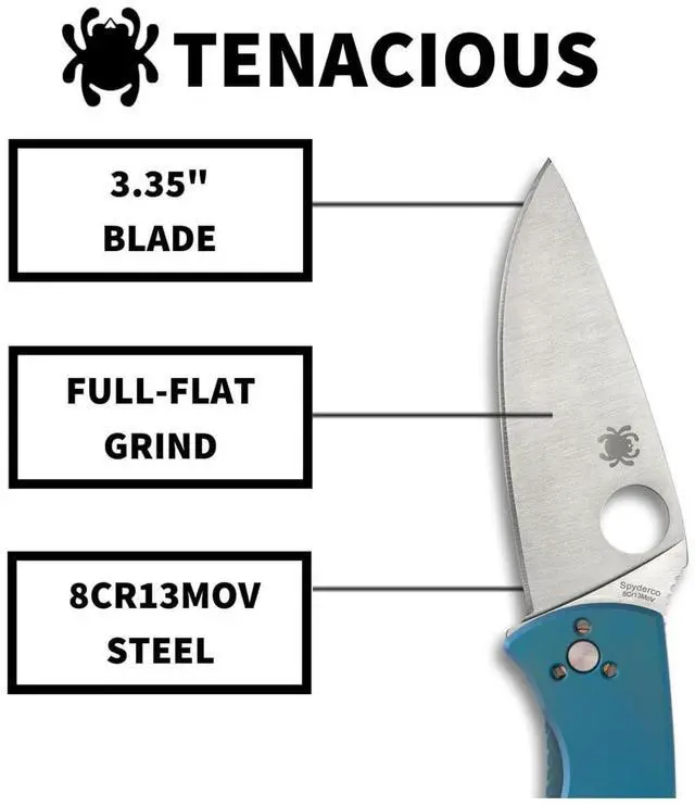 Alt view image 6 of 7 - Spyderco Tenacious PlainEdge Folding Pocket Knife with 3.35-Inch 8Cr13MoV Blade, Reeve Integral Lock, and Blue Titanium Handle
