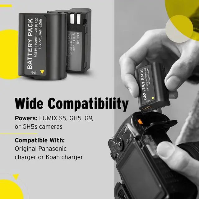 Alt view image 7 of 7 - Koah Pro Battery for Panasonic Camera DMW-BLK22 Compatible with Panasonic Lumix DC-S5 and Panasonic Lumix GH5 II (7.2V, 2250mAh)