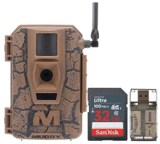 Main image of Muddy Mitigator Cellular 24MP Imaging Trail Camera with 80 Feet Detection and Flash Range Bundle with 32GB Ultra SDHC UHS-I Memory Card and Focus High Speed Card Reader (3 Items)