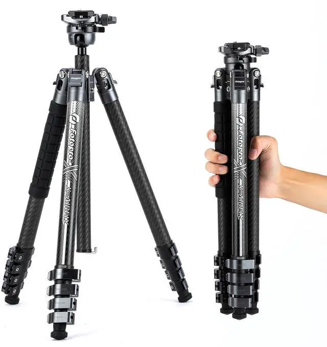 Alt view image 5 of 7 - Fotopro X-Airfly Tripod with Lightweight 3K Carbon Fiber Legs, Flip Lock System, and Two Section Center Column (Gray)