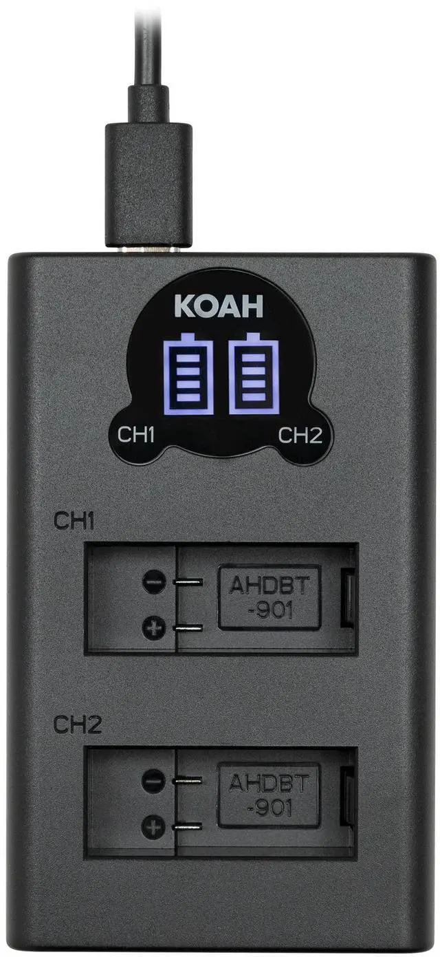 Alt view image 6 of 7 - Koah Pro 2-Pack Rechargeable Lithium-Ion Battery Kit for GoPro HERO10/9 Black with Koah Dual Battery LCD Charger, compatible but not official GoPro HERO action camera accessory, includes USB-C cable