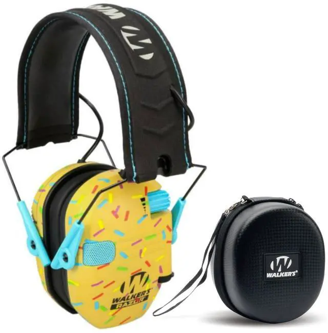Main image of Walkers Razor Slim Electronic Muff with Full-Range Speakers and Omnidirectional Mic (Gold Sprinkles) Bundle with Hearing Protection Case (Black) (2 Items)
