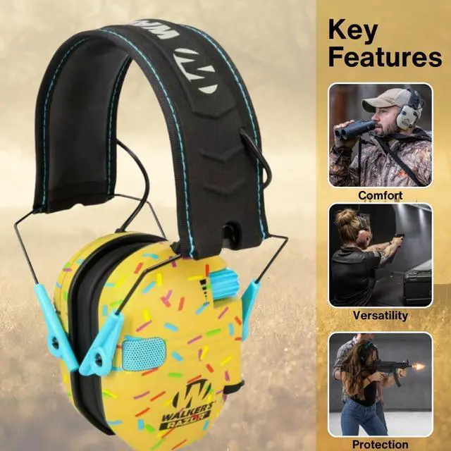 Alt view image 2 of 7 - Walkers Razor Slim Electronic Muff with Full-Range Speakers and Omnidirectional Mic (Gold Sprinkles) Bundle with Hearing Protection Case (Black) (2 Items)
