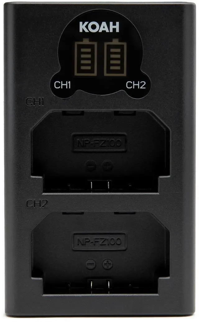 Alt view image 2 of 7 - Koah PRO Two-Pack Rechargeable 2000 mAh Lithium Ion Batteries with LCD Dual Portable Charger, Replacement Accessory for Sony NP-FZ100 Compatible Digital Cameras, USB Output, Long Lasting Batteries