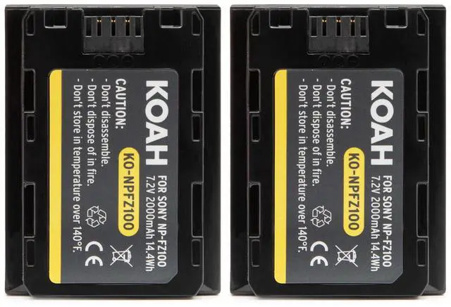 Alt view image 3 of 7 - Koah PRO Two-Pack Rechargeable 2000 mAh Lithium Ion Batteries with LCD Dual Portable Charger, Replacement Accessory for Sony NP-FZ100 Compatible Digital Cameras, USB Output, Long Lasting Batteries