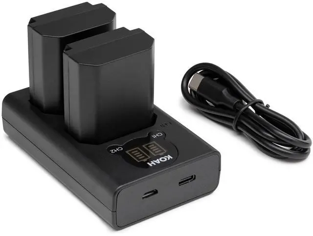 Main image of Koah PRO Two-Pack Rechargeable 2000 mAh Lithium Ion Batteries with LCD Dual Portable Charger, Replacement Accessory for Sony NP-FZ100 Compatible Digital Cameras, USB Output, Long Lasting Batteries