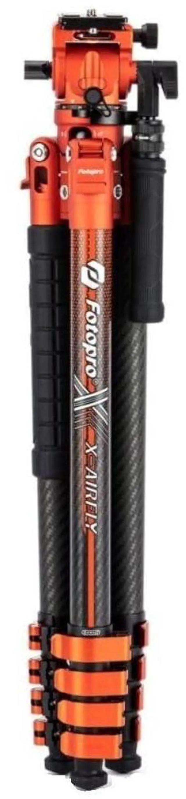 Alt view image 2 of 7 - Fotopro X-Airfly Video Tripod with Flip Lock System, Compact and Lightweight Design, and Two Section Center Column (Orange)