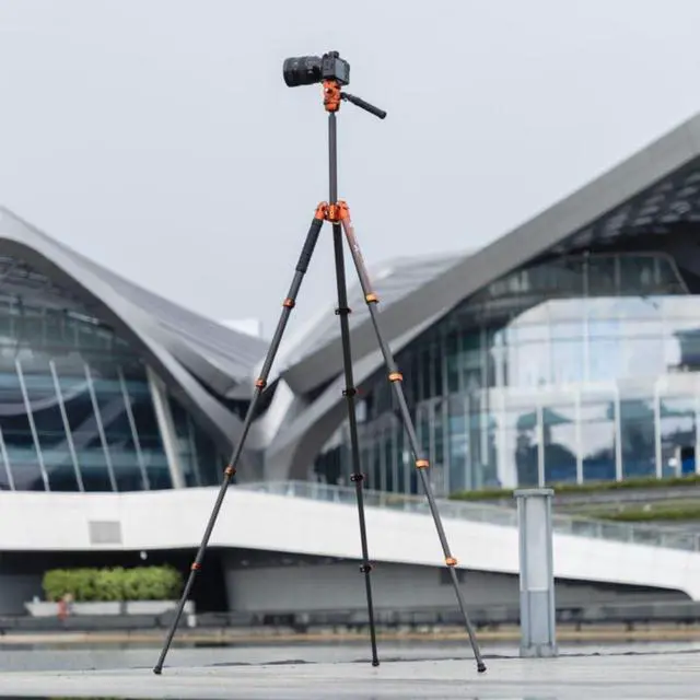 Alt view image 7 of 7 - Fotopro X-Airfly Video Tripod with Flip Lock System, Compact and Lightweight Design, and Two Section Center Column (Orange)
