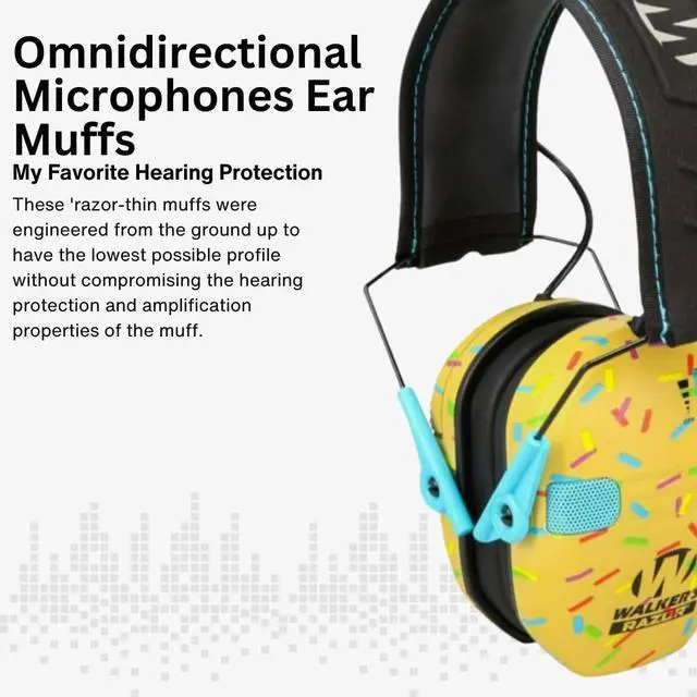 Alt view image 5 of 7 - Walkers Razor Slim Electronic Muff with Full-Range Speakers and Omnidirectional Mic (Gold Sprinkles) Bundle with Hearing Protection Case (Black) (2 Items)