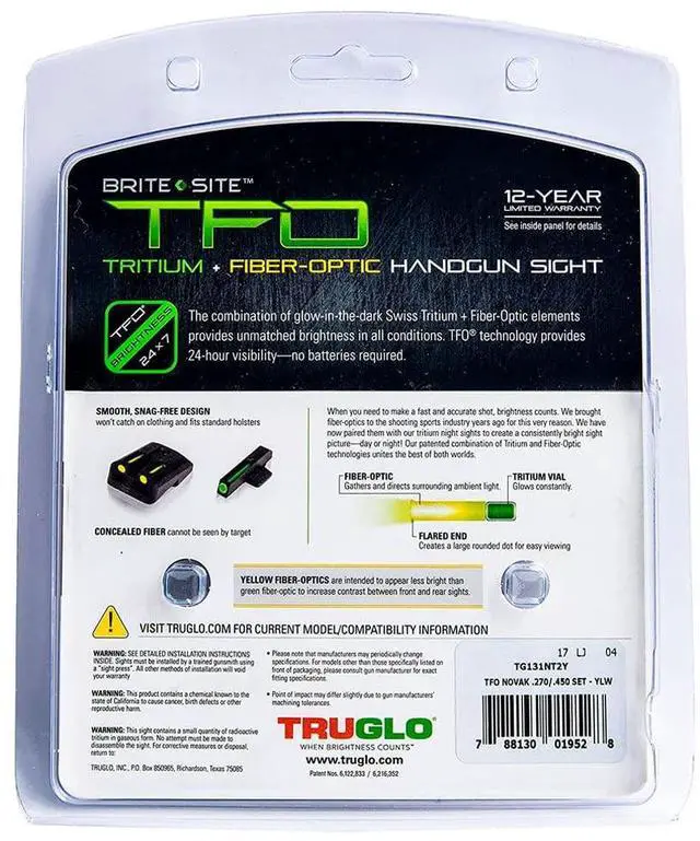 Alt view image 4 of 5 - TruGlo TFO 1911 270 and 450 Set Handgun Sight with Tritium and Fiber-Optic Technology (Green Front and Yellow Rear)