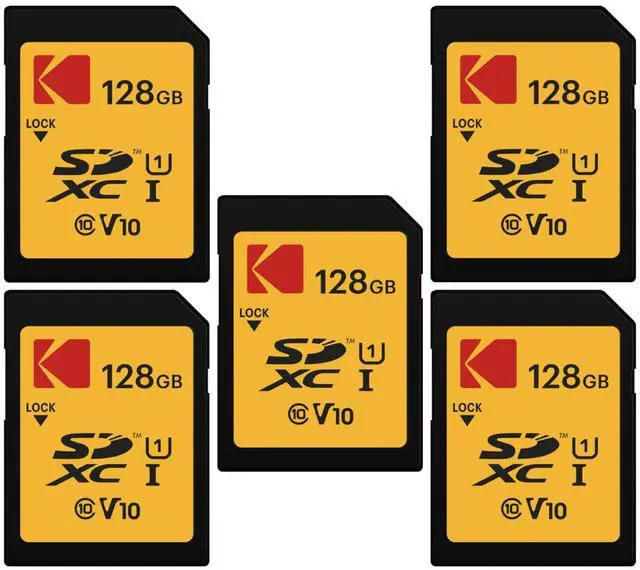 Main image of Kodak 128GB SD Class 10 UHS-I U1 V10 Full HD Memory Card with Up to 25MB/s Speed (5-pack) Bundle