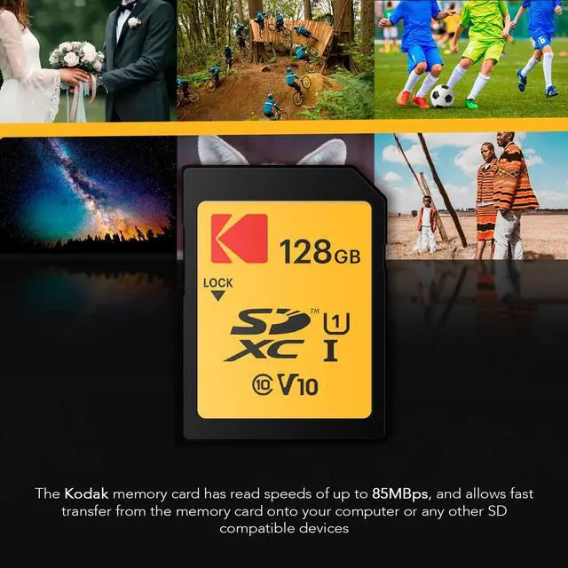Alt view image 3 of 6 - Kodak 128GB SDXC Premium Performance Class 10 UHS-I U1 V10 Full HD Memory Card (10-Pack) Bundle with 4-In-1 USB 2.0 Card Reader (Black) (11 Items)