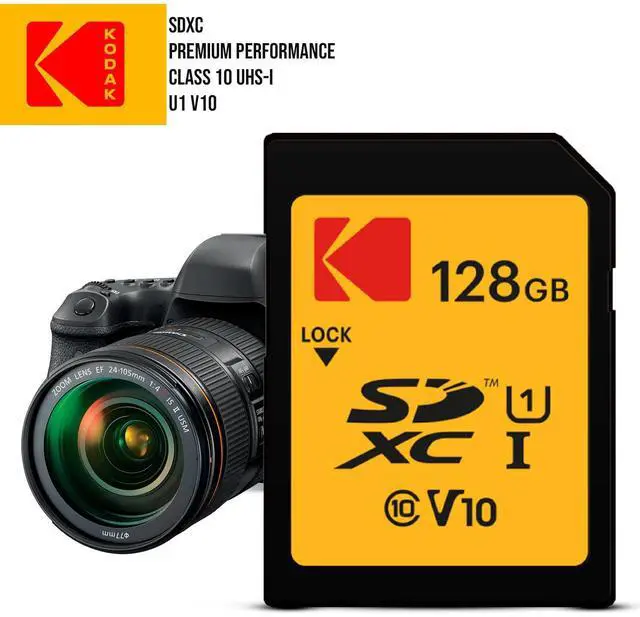 Alt view image 2 of 6 - Kodak 128GB SDXC Premium Performance Class 10 UHS-I U1 V10 Full HD Memory Card (10-Pack) Bundle with 4-In-1 USB 2.0 Card Reader (Black) (11 Items)