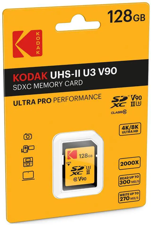 Alt view image 4 of 6 - Kodak 128GB UHS-II U3 V90 Ultra Pro SDXC Memory Card (2-Pack) Bundle with Aluminum SD Reader (3 Items)